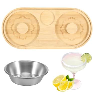 Imagem de Margarita Salt Rimmer Set, Bambu Bar Glass Rimmer com Recipiente de Especiarias de Aço Inoxidável Ferramenta de Bartender para Coquetel e Margarita 2 Rimmer Hole Cocktail Salt Rimmer para Copos Largos