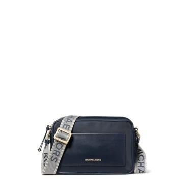 Imagem de MICHAEL Michael Kors Jet Set Grande Leste/Oeste transversal com alça de teia - Bolsas para mulheres - Alça transversal, Ferragens douradas/nylon com logotipo Michael Kors Webbbing/azul-marinho, One