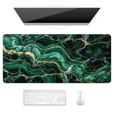 Imagem de Auhoahsil Tapete de mesa, mouse pad ultragrande, mousepad para jogos XXL, lindo tapete de mesa grande estendido tamanho completo para teclado, laptop e computador, 90 x 40 cm, mármore verde