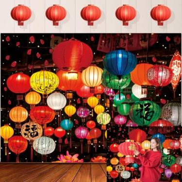 Imagem de Lanternas coloridas Ano Novo Chinês Fundo Fotográfico Vietnã Ano Novo Lunar Primavera Festival Véspera Pano de Fundo Estilo Chinês Decoração de Festa Feriado Família Retrato Foto Studio Adereços (18 x