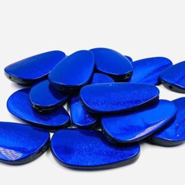 Imagem de Passante Oval Chato Azul e Gliter 56x34mm 15pçs Miçanga Arte - Macall