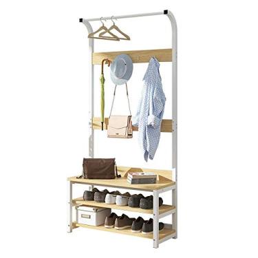 Imagem de Cabide de madeira para casa, suporte de armazenamento, economiza espaço, corredor, sapateira com prateleiras, casaco, guarda-chuva, suporte para chapéu