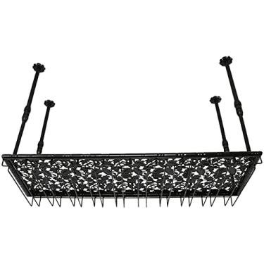 Imagem de Rack de vinho de metal - Rack de copo de vinho industrial retrô pendurado prateleira flutuante com hastes ajustáveis, suporte de taças preto, para bares, restaurantes, cozinhas (tamanho: 120 cm) (120