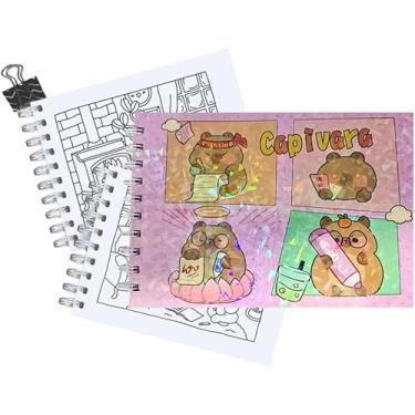 Imagem de Caderno de Desenho Capivara A5 48 Folhas 180g Capa Dura Holográfica com Espiral – Papel Grosso para Colorir e Ilustrar (Rosa)