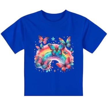 Imagem de camiseta infantil roupa de menina borboleta arco íris camisa crianças 