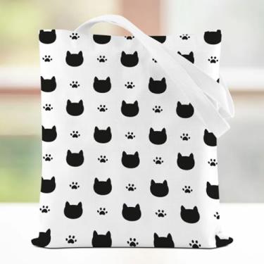 Imagem de Sacola fofa de pata de gato, bolsa de ombro reutilizável de lona para compras, férias, trabalho, academia, bolsa de praia portátil de grande capacidade, presente para amantes de gatos para mulheres
