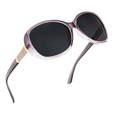 Imagem de Óculos de sol femininos polarizados grandes para mulheres, têmporas cravejadas, Jackie O, moderno, elegante, vintage, para viagens, Roxo dégradé / cinza