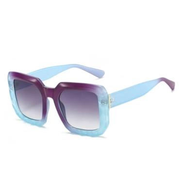 Imagem de Óculos de sol femininos retrô com gradiente, design de contraste de cores, clássico, simples, casual, masculino, UV400 (roxo, azul, cinza)