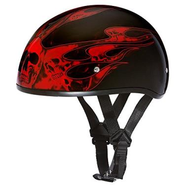 Imagem de Capacetes Daytona para motocicleta meio capacete caveira - Chamas de caveira vermelha 100% aprovada pelo DOTDaytona Helmets "Leading The Way In Quality Headgear" Large vermelho D6-SFR-L