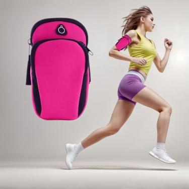 Imagem de Braçadeira de armazenamento portátil leve com orifício para fone de ouvido, zíper projetada para guardar celulares, cosméticos e chaves