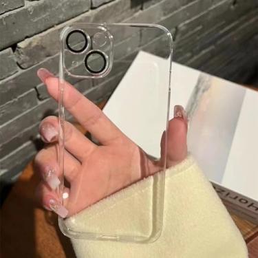 Imagem de Capa de telefone transparente transparente com capa protetora de TPU fina e leve à prova de choque para smartphones (transparente, iPhone15plus)