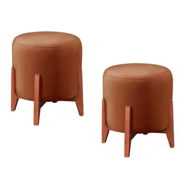 Imagem de Conjunto - 2 Puffs Banqueta Thor Luxo Castellar Móbile Corino Caramelo