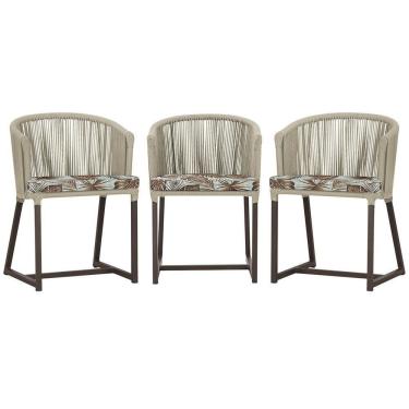 Imagem de 3 Cadeiras De Jantar Noronha Marrom Corda Náutica E6 Trama Rami
