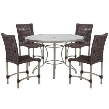 Imagem de Mesa Ascoli 4 Cadeiras Cannes De Alumínio Fendi Trama Marrom