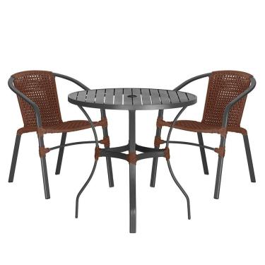 Imagem de 02 Cadeiras Floripa E Mesa Roma 80cm Preta Trama Original Marrom