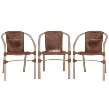 Imagem de 03 Cadeiras Floripa Alumínio Pintura Fendi Trama Original Marrom