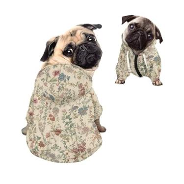 Imagem de Rivatimrio Roupas para animais de estimação bege Ditsy Flowers para cães, moletom com capuz e zíper com estampa de flores estéticas, roupas para cachorros, rottweiler - G