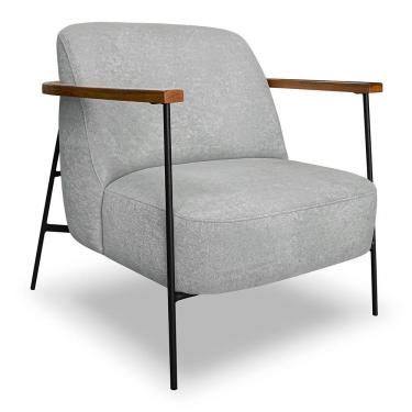 Imagem de Poltrona Decorativa Celeste Linho Bouclê Base De Ferro Preto - Pallazio Cor Cinza Claro