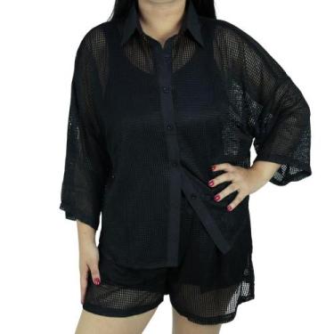 Imagem de Saída de Praia Feminina Conjunto Blusa e Shorts - BAUARTE, Preto