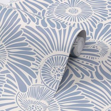Imagem de FUKU MON Papel de parede autoadesivo removível para cobertura de quarto, papel de contato azul e branco, papel de parede geométrico, autoadesivo, papel de parede removível para cobertura de quarto