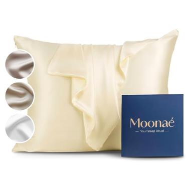Imagem de Moonaé Fronha de seda amoreira – capa de almofada de seda pura para cabelos mais saudáveis e pele mais macia – macia, respirável e reguladora de temperatura, capa de seda luxuosa cores marfim-Q
