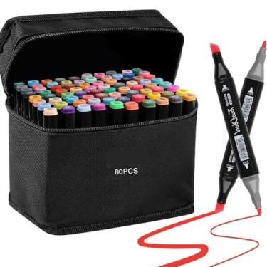 Imagem de Canetas Coloridas Canetinhas Marcador TOUCH Kit Profissional Premium Desenho Conjunto 24,36,48,60,80,120 Cores Canetinha Colorida Ponta Dupla Permanente Colorir Escolar Artistico Duas Pontas (80)