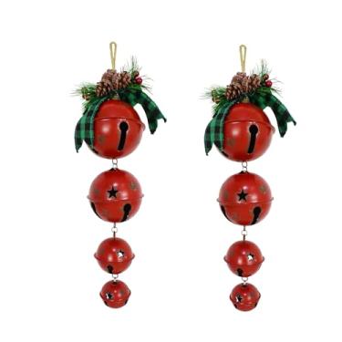 Imagem de Guirlanda de sino de Natal, enfeites de sino, sinos de trenó decorativos de metal rústico para árvore de Natal, sinos vermelhos, suprimentos de festa de Natal, decoração de férias de inverno para casa