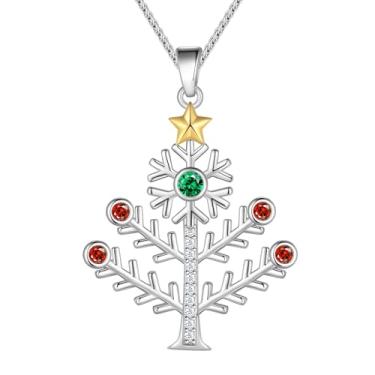 Imagem de beautlace Colar de árvore de Natal banhado a prata/preto, joia festiva de Natal com pingente de floco de neve com pedra do mês de nascimento para mulheres, filhas, amigas KP0256, One size, Cobre