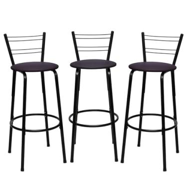 Imagem de Banqueta Altas Flórida Estrutura Preta 70cm Para Balcão Cozinha, Bar, Bistrô, Americano Kit 03 Unidades - Itagold (Marrom Escuro)