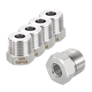 Imagem de Rebower Pacote com 5 adaptadores macho para FeMale de aço inoxidável 304, NPT macho de 3/10.2 cm x 1/10.2 cm FeMale NPT redutor de bucha hexagonal para industrial, fluido, jardinagem doméstica