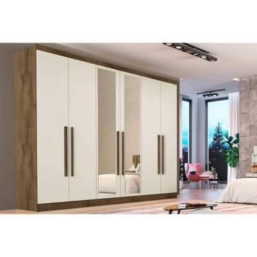 Imagem de Guarda Roupa Casal 6 Portas (2 C/ Espelho) E 6 Gavetas Oslo Braúna/off White - Europa