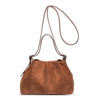 Imagem de Mini bolsa feminina de camurça plissada nuvem bolsa tiracolo moderna bolsa tiracolo bolsa de bolinho bolsas axilas, Marrom, Medium