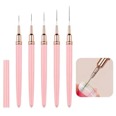 Imagem de Conjunto de 5 pincéis de delineador de arte de unhas, pincel de delineador ultrafino para gel de unhas, caneta de design de arte de pintura para linhas longas, ideal para uso em bricolage e salão, 7/9