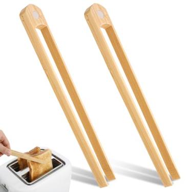 Imagem de Lnngub 2 pinças de torradeira, pinças de madeira de 23 cm para torradeira, bacon, pão, salada