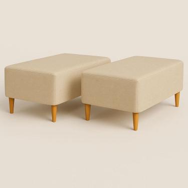 Imagem de Kit 2 Puffs Bela Manu Madri Pés Palito Em Linho Bege Escuro