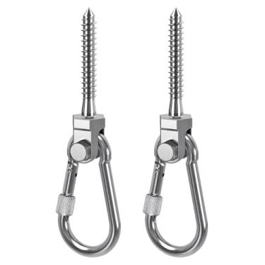 Imagem de BeneLabel 2 peças ganchos de balanço vigas de madeira, M10 x 127 mm rede fixação com mosquetão cadeira suspensa suspensão de aço inoxidável saco de boxe giratório suporte de teto gancho de ilhós para
