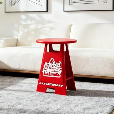 Imagem de Mesas laterais redondas, mesas de centro criativas minimalistas, multifuncionais, estéticas, mesas de metal para sala de estar, quarto, sofá, varanda, sofá, pátio, jardim (vermelho)