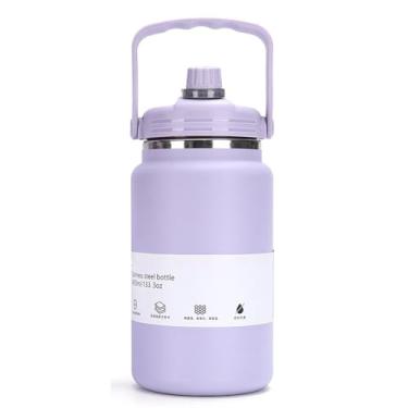Imagem de Garrafa de água isolada de 1 litro com alça, 3,770 g, roxo, jarro grande, à prova de vazamento, jarro de água inoxidável 304, caneca térmica de boca larga, livre de BPA, bebidas quentes/frias