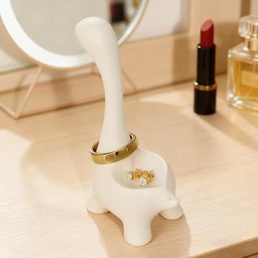 Imagem de Suporte de anel de joias de dinossauro, suporte de anel de noivado de casamento, suporte de joias, presentes fofos para mulheres, 1 pacote (branco)