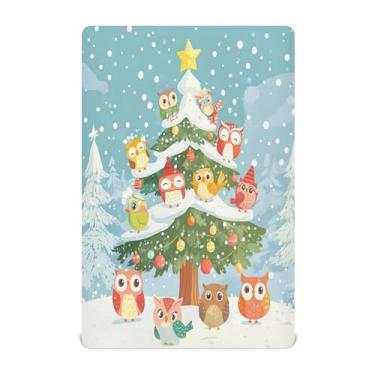 Imagem de Qilmy Lençóis de berço de árvore de Natal e coruja fofa, de microfibra macia, respirável, elástico, lençol com elástico para meninos e meninas, miniberço, 132 x 71 cm, capa de colchão infantil