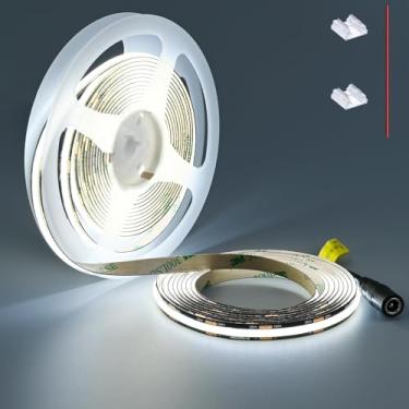 Imagem de Fita de LED TOAPI preta 12V COB 6000K branco frio sem pontos 480LED/M 5 m/5 m brilhante 4000 lm CRI> 90 fita de LED flexível cortável, não à prova d'água, para casa, escritório (fonte de alimentação