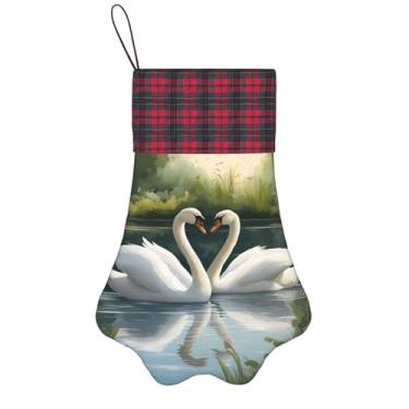 Imagem de Linda estampa de cisnes brancos no lago meias de Natal animais de estimação decoração de natal cães gatos árvore decoração doce presente conveniente
