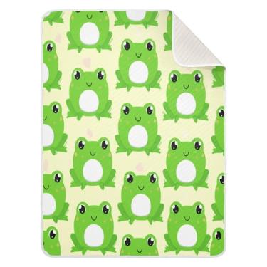 Imagem de Qilmy Cobertor de bebê Cute Frogs 76 x 101 cm, cobertor infantil de algodão macio para meninos e meninas, cobertor leve e quente para bebês de berço, carrinho de bebê, soneca, recém-nascido