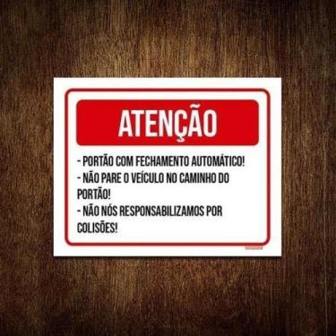 Imagem de Kit 5 Placas Sinalização - Atenção Portão Fechamento Auto - Sinalizo