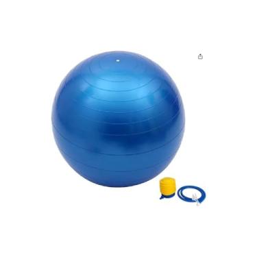 Imagem de Bola de Ginástica para Pilates, 65cm, Azul, PVC Antiderrapante, com Bomba de Ar, Sistema Antiestouro, Suporta 200kg