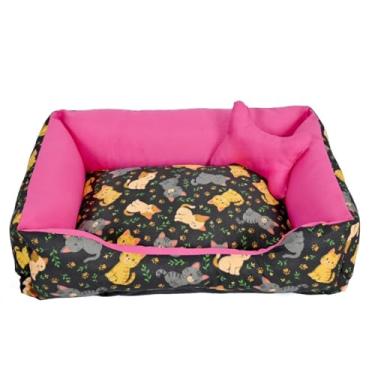 Imagem de Cama Pet para Cachorro e Gato Média | Confortável, Lavável e Impermeável | Zíper e Enchimento Removível(Gato Pink)