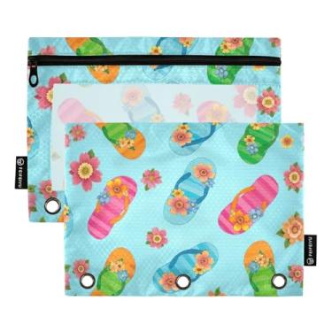 Imagem de Chinelos coloridos com três furos para fichário com ilhós reforçados para material de escritório diário, pacote com 2