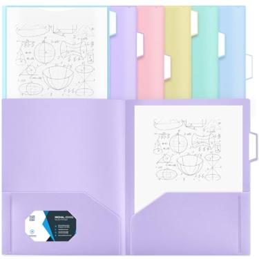 Imagem de Fuutreo 6 pastas pastéis de plástico a granel com 2 bolsos e abas cortadas de 1/3 servem em papel tamanho carta com etiquetas coloridas para material organizador de escritório escolar