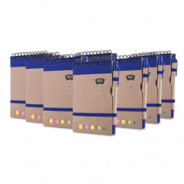 Imagem de Mini Caderno Espiral, Capa em Papel Kraft, 70 Folhas Pautadas, com Blocos Adesivos Coloridos, Caneta e Disco Rotativo dos Dias da Semana, 14,5x9cm (10, Azul)