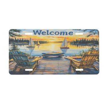 Imagem de Linda placa de licença com vista do pôr do sol para placas dianteiras do carro alumínio metal adequado para caminhão, placa de porta de carro, bar, café, acessórios automotivos para homens e mulheres